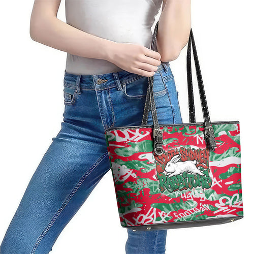 South Sydney Rabbitohs Rugby Leather Tote Bag Graffiti Typography Urban Camo Abstract Street Style