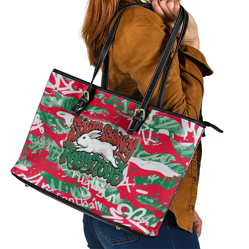 South Sydney Rabbitohs Rugby Leather Tote Bag Graffiti Typography Urban Camo Abstract Street Style