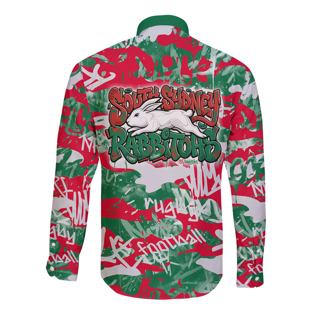 South Sydney Rabbitohs Rugby Long Sleeve Button Shirt Graffiti Typography Urban Camo Abstract Street Style