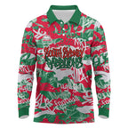 South Sydney Rabbitohs Rugby Long Sleeve Polo Shirt Graffiti Typography Urban Camo Abstract Street Style