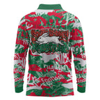South Sydney Rabbitohs Rugby Long Sleeve Polo Shirt Graffiti Typography Urban Camo Abstract Street Style