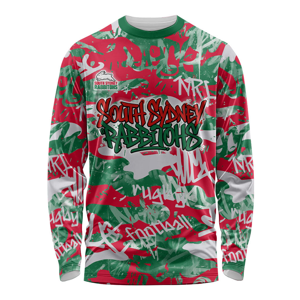 South Sydney Rabbitohs Rugby Long Sleeve Shirt Graffiti Typography Urban Camo Abstract Street Style