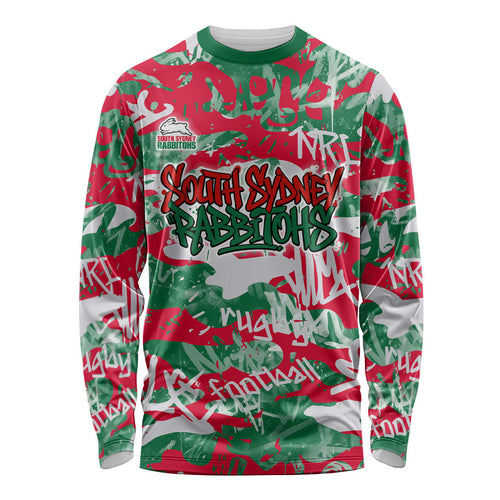 South Sydney Rabbitohs Rugby Long Sleeve Shirt Graffiti Typography Urban Camo Abstract Street Style