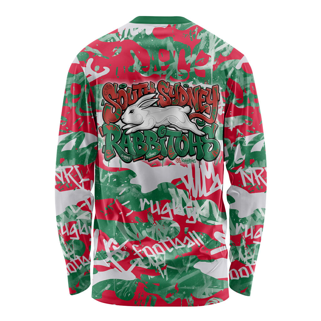 South Sydney Rabbitohs Rugby Long Sleeve Shirt Graffiti Typography Urban Camo Abstract Street Style
