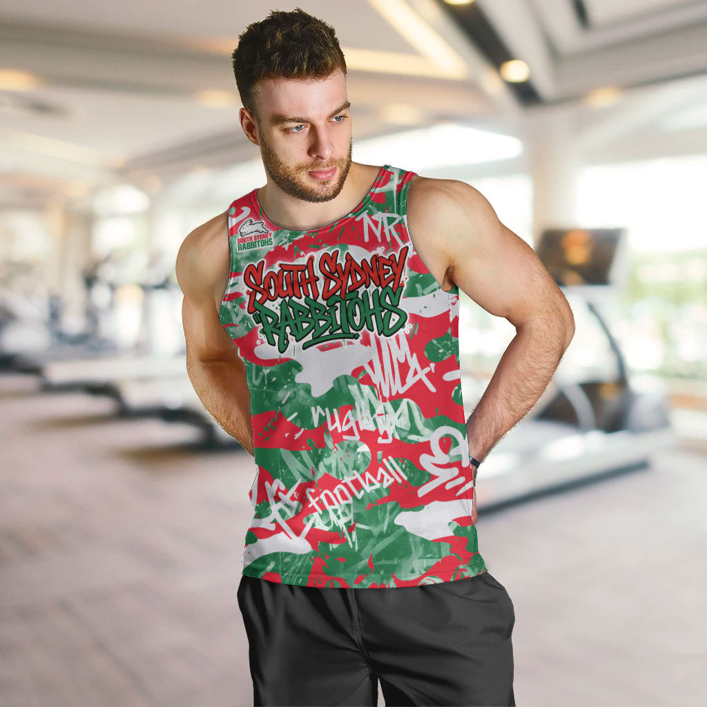 South Sydney Rabbitohs Rugby Men Tank Top Graffiti Typography Urban Camo Abstract Street Style