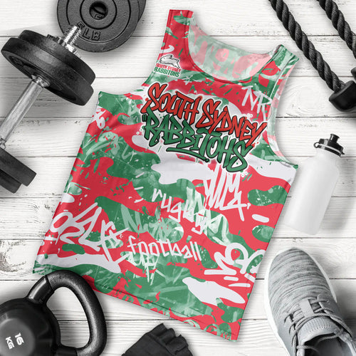 South Sydney Rabbitohs Rugby Men Tank Top Graffiti Typography Urban Camo Abstract Street Style