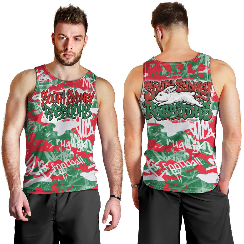 South Sydney Rabbitohs Rugby Men Tank Top Graffiti Typography Urban Camo Abstract Street Style