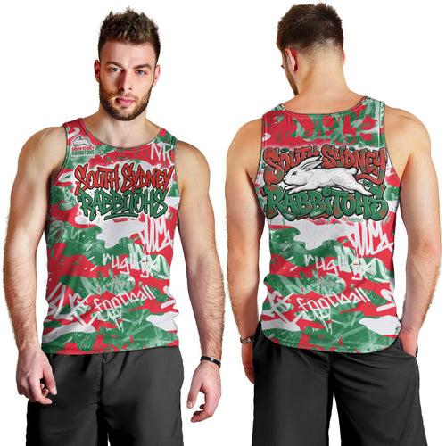 South Sydney Rabbitohs Rugby Men Tank Top Graffiti Typography Urban Camo Abstract Street Style