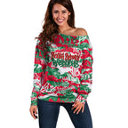 South Sydney Rabbitohs Rugby Off Shoulder Sweater Graffiti Typography Urban Camo Abstract Street Style