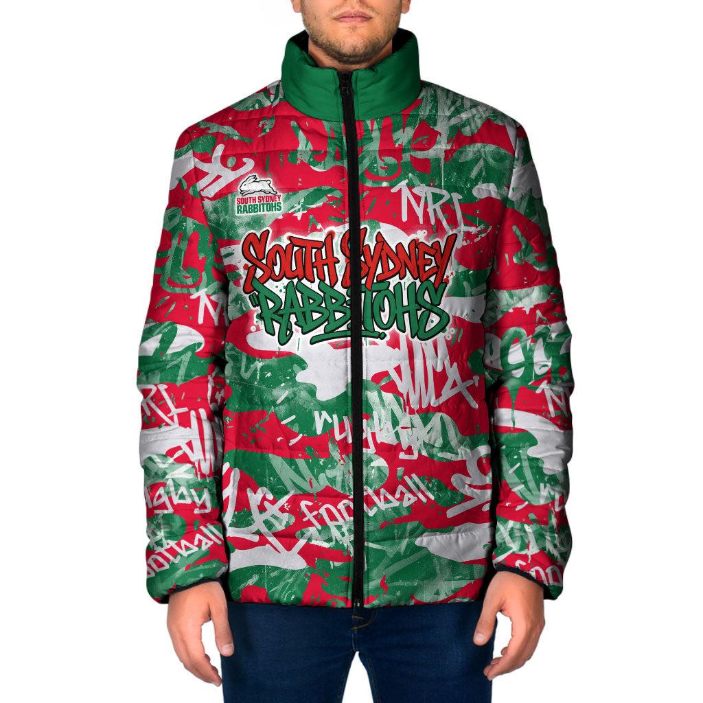 South Sydney Rabbitohs Rugby Padded Jacket Graffiti Typography Urban Camo Abstract Street Style