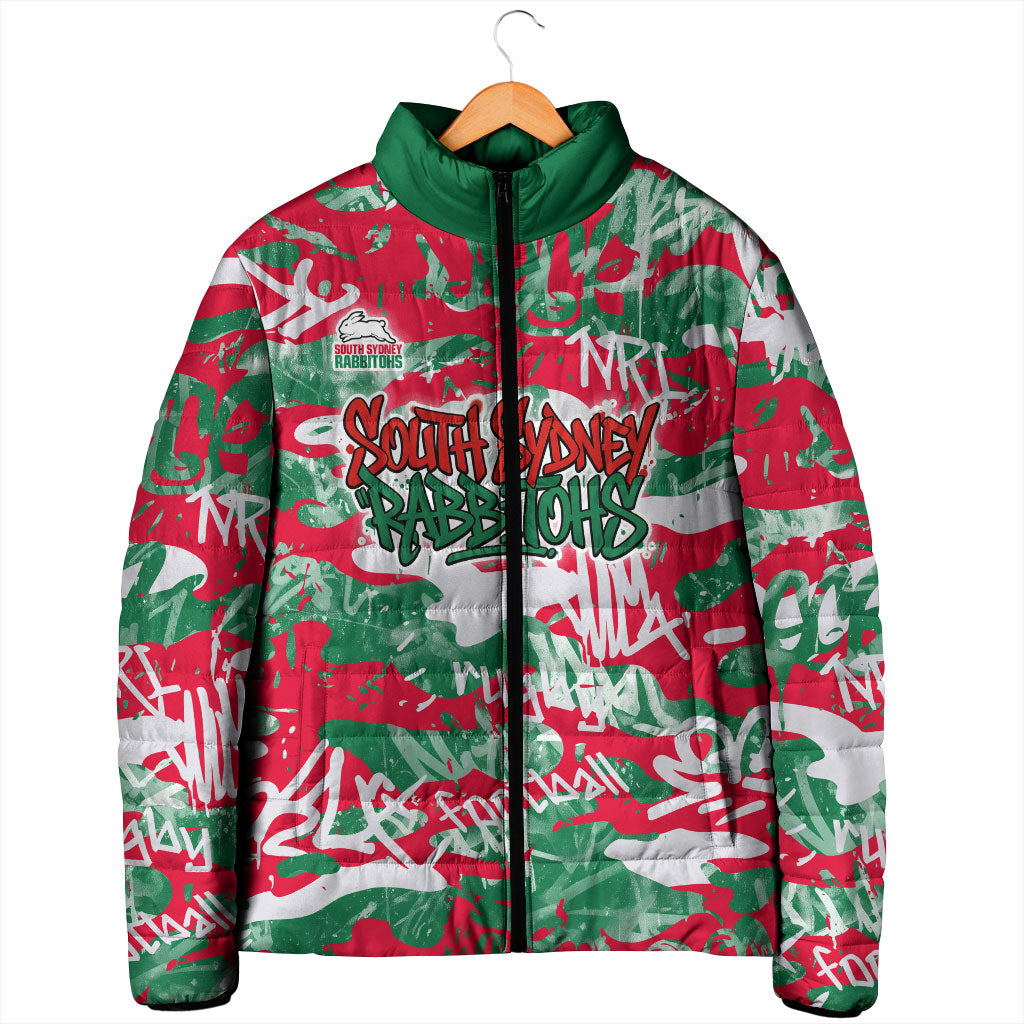 South Sydney Rabbitohs Rugby Padded Jacket Graffiti Typography Urban Camo Abstract Street Style