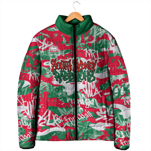 South Sydney Rabbitohs Rugby Padded Jacket Graffiti Typography Urban Camo Abstract Street Style