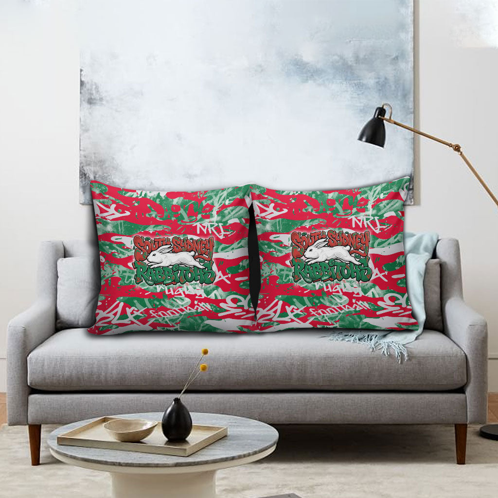 South Sydney Rabbitohs Rugby Pillow Cover Graffiti Typography Urban Camo Abstract Street Style