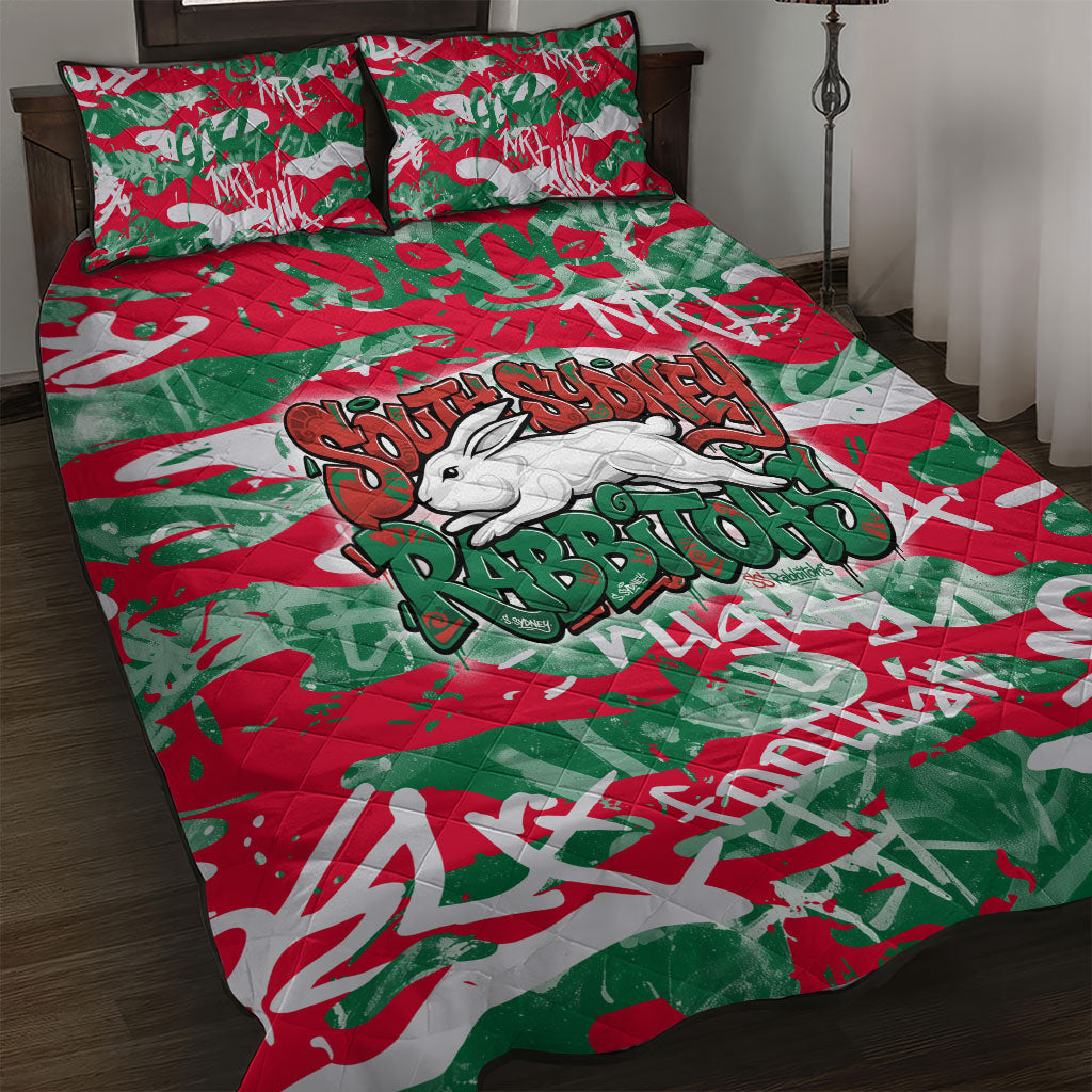 South Sydney Rabbitohs Rugby Quilt Bed Set Graffiti Typography Urban Camo Abstract Street Style