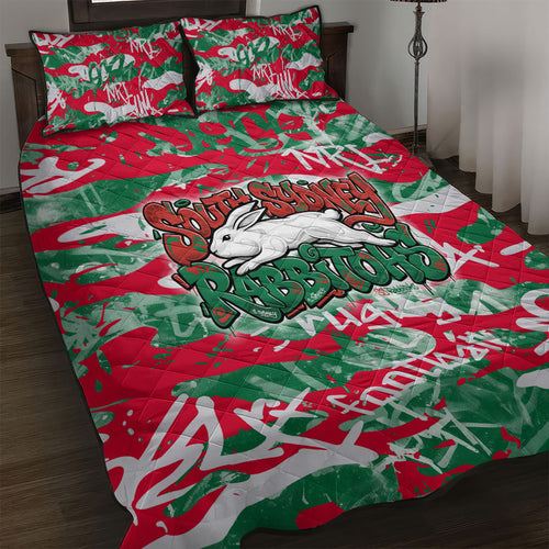 South Sydney Rabbitohs Rugby Quilt Bed Set Graffiti Typography Urban Camo Abstract Street Style