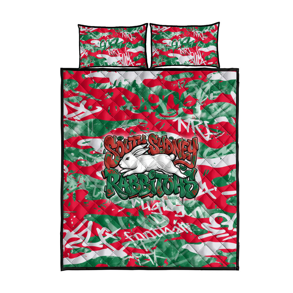 South Sydney Rabbitohs Rugby Quilt Bed Set Graffiti Typography Urban Camo Abstract Street Style