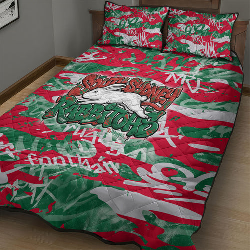South Sydney Rabbitohs Rugby Quilt Bed Set Graffiti Typography Urban Camo Abstract Street Style
