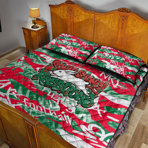 South Sydney Rabbitohs Rugby Quilt Bed Set Graffiti Typography Urban Camo Abstract Street Style