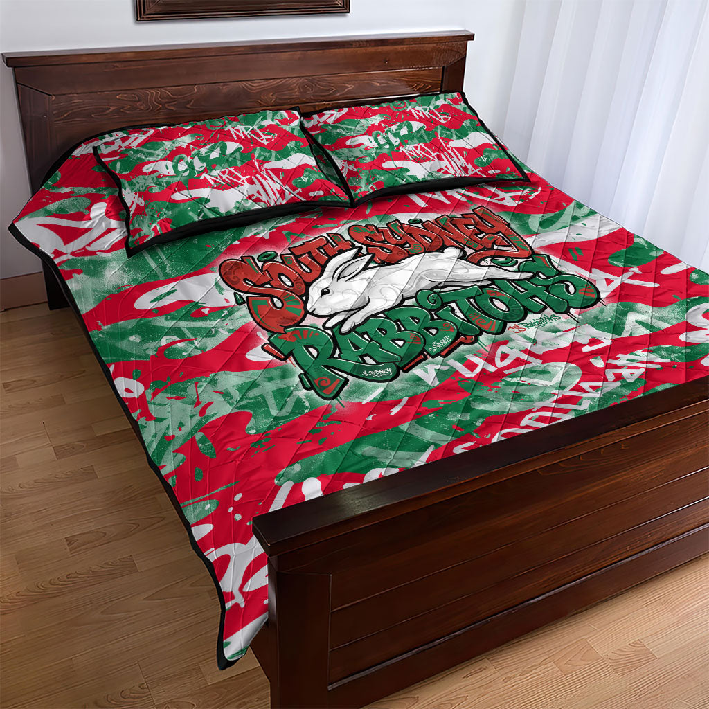 South Sydney Rabbitohs Rugby Quilt Bed Set Graffiti Typography Urban Camo Abstract Street Style