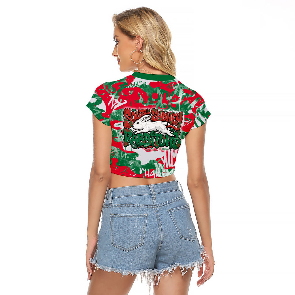 South Sydney Rabbitohs Rugby Raglan Cropped T Shirt Graffiti Typography Urban Camo Abstract Street Style