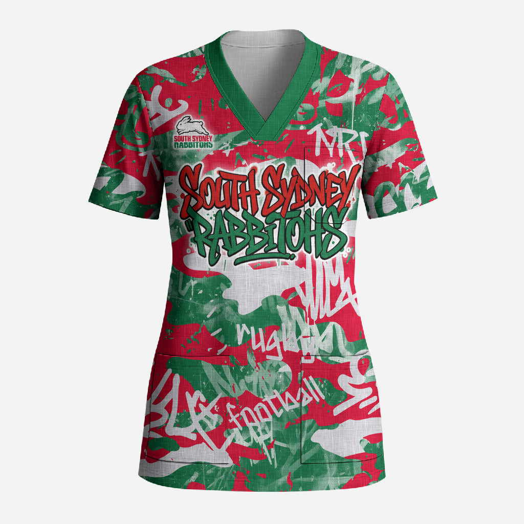 South Sydney Rabbitohs Rugby Scrub Top Graffiti Typography Urban Camo Abstract Street Style