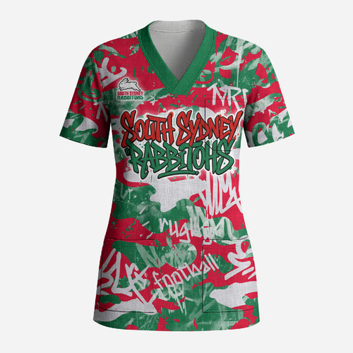 South Sydney Rabbitohs Rugby Scrub Top Graffiti Typography Urban Camo Abstract Street Style