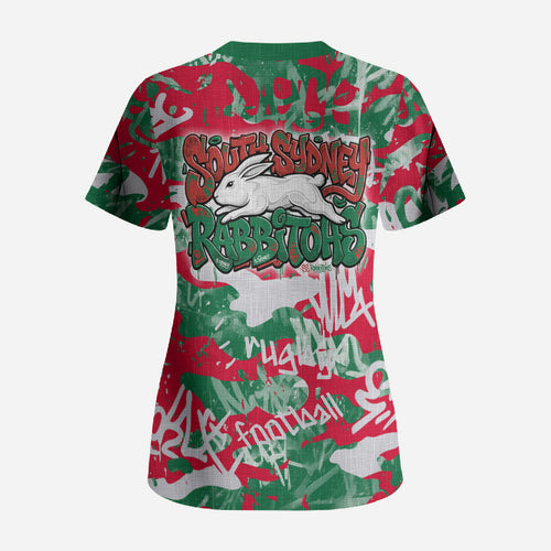South Sydney Rabbitohs Rugby Scrub Top Graffiti Typography Urban Camo Abstract Street Style