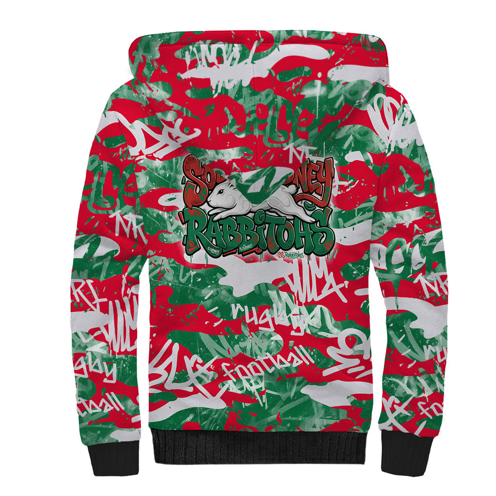 South Sydney Rabbitohs Rugby Sherpa Hoodie Graffiti Typography Urban Camo Abstract Street Style