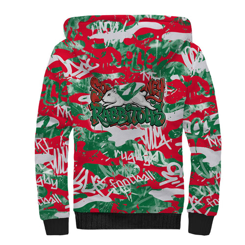 South Sydney Rabbitohs Rugby Sherpa Hoodie Graffiti Typography Urban Camo Abstract Street Style