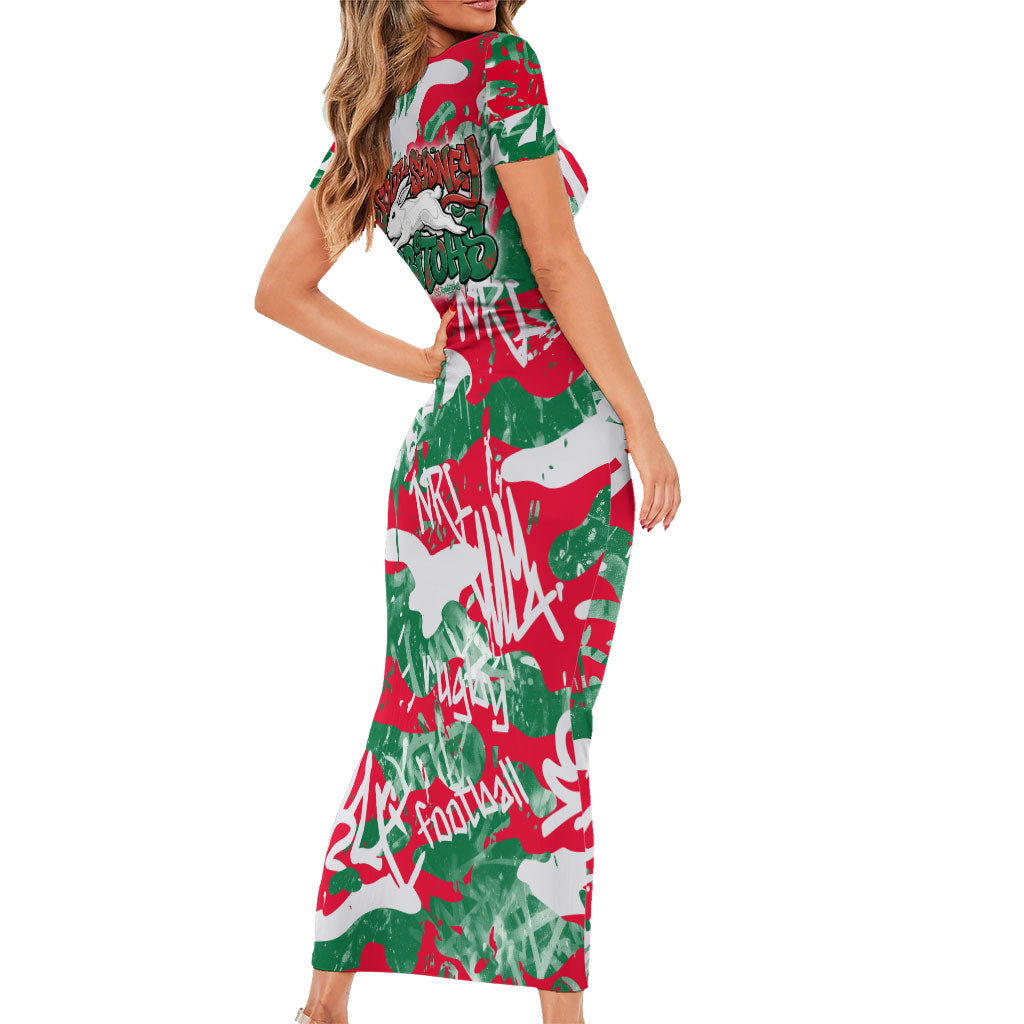 South Sydney Rabbitohs Rugby Short Sleeve Bodycon Dress Graffiti Typography Urban Camo Abstract Street Style