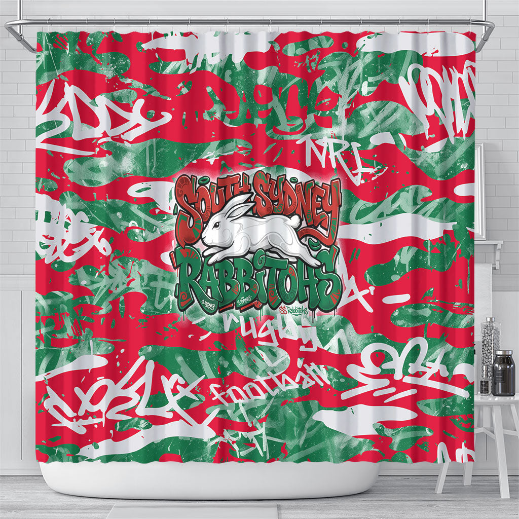 South Sydney Rabbitohs Rugby Shower Curtain Graffiti Typography Urban Camo Abstract Street Style