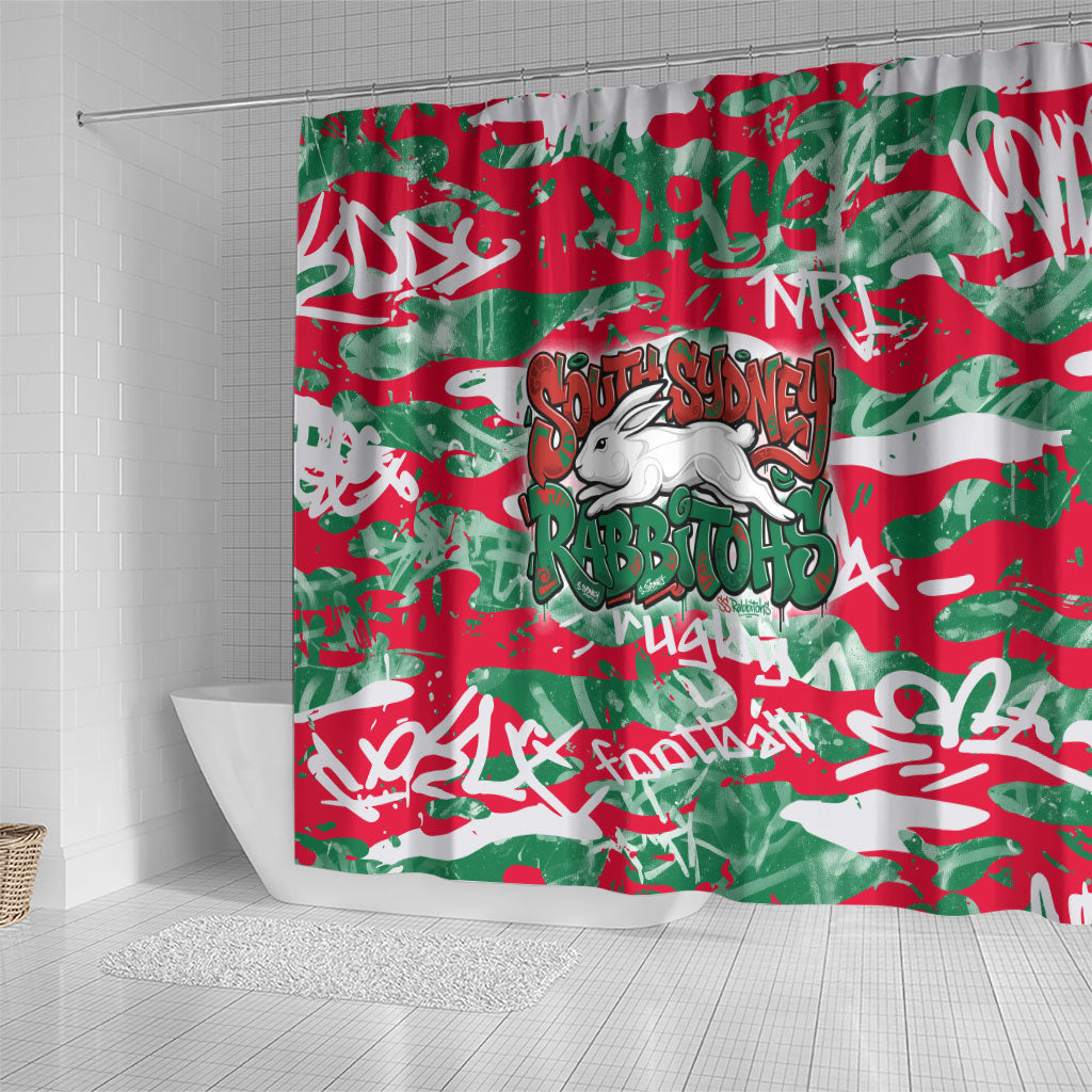 South Sydney Rabbitohs Rugby Shower Curtain Graffiti Typography Urban Camo Abstract Street Style
