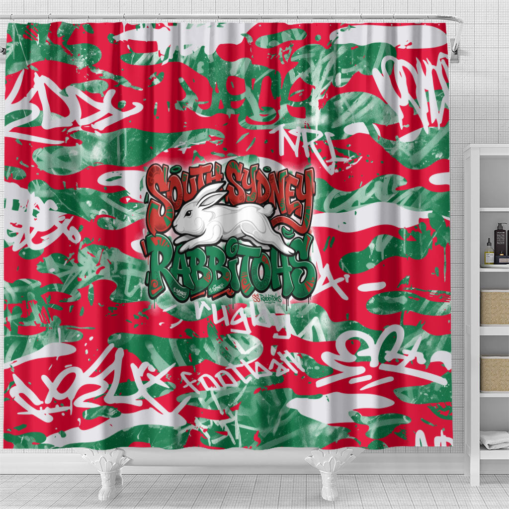 South Sydney Rabbitohs Rugby Shower Curtain Graffiti Typography Urban Camo Abstract Street Style