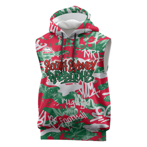 South Sydney Rabbitohs Rugby Sleeveless Hoodie Graffiti Typography Urban Camo Abstract Street Style