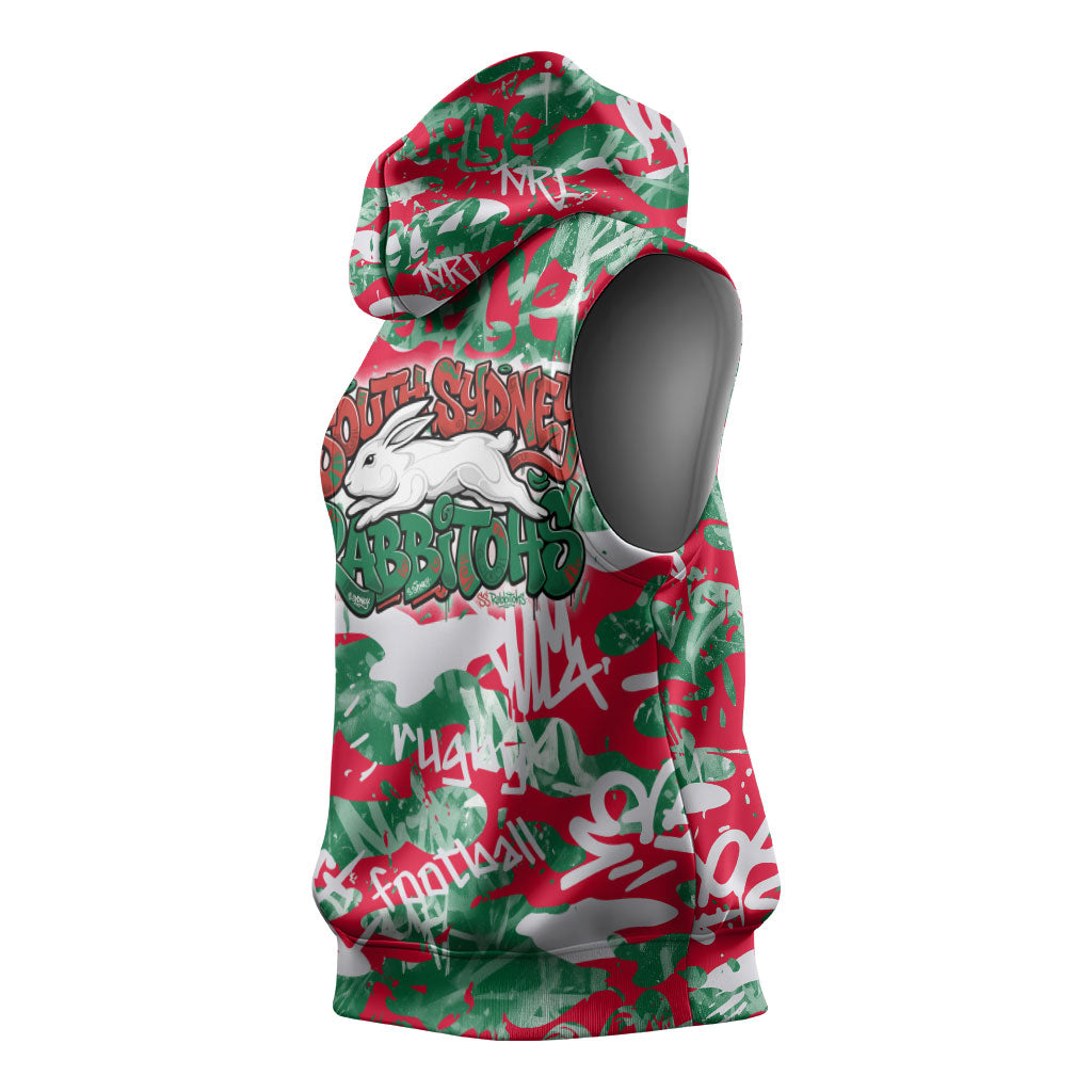 South Sydney Rabbitohs Rugby Sleeveless Hoodie Graffiti Typography Urban Camo Abstract Street Style