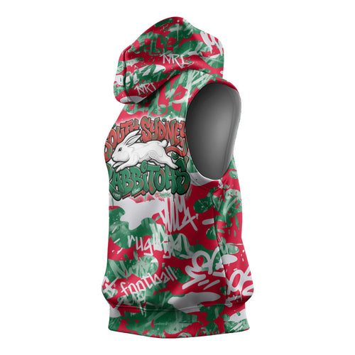South Sydney Rabbitohs Rugby Sleeveless Hoodie Graffiti Typography Urban Camo Abstract Street Style