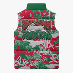 South Sydney Rabbitohs Rugby Sleeveless Puffer Jacket Graffiti Typography Urban Camo Abstract Street Style
