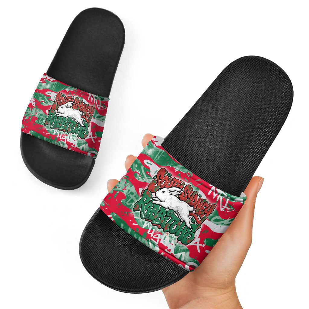 South Sydney Rabbitohs Rugby Slide Sandals Graffiti Typography Urban Camo Abstract Street Style
