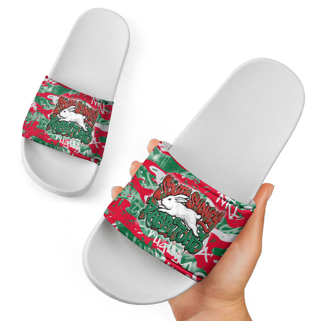 South Sydney Rabbitohs Rugby Slide Sandals Graffiti Typography Urban Camo Abstract Street Style