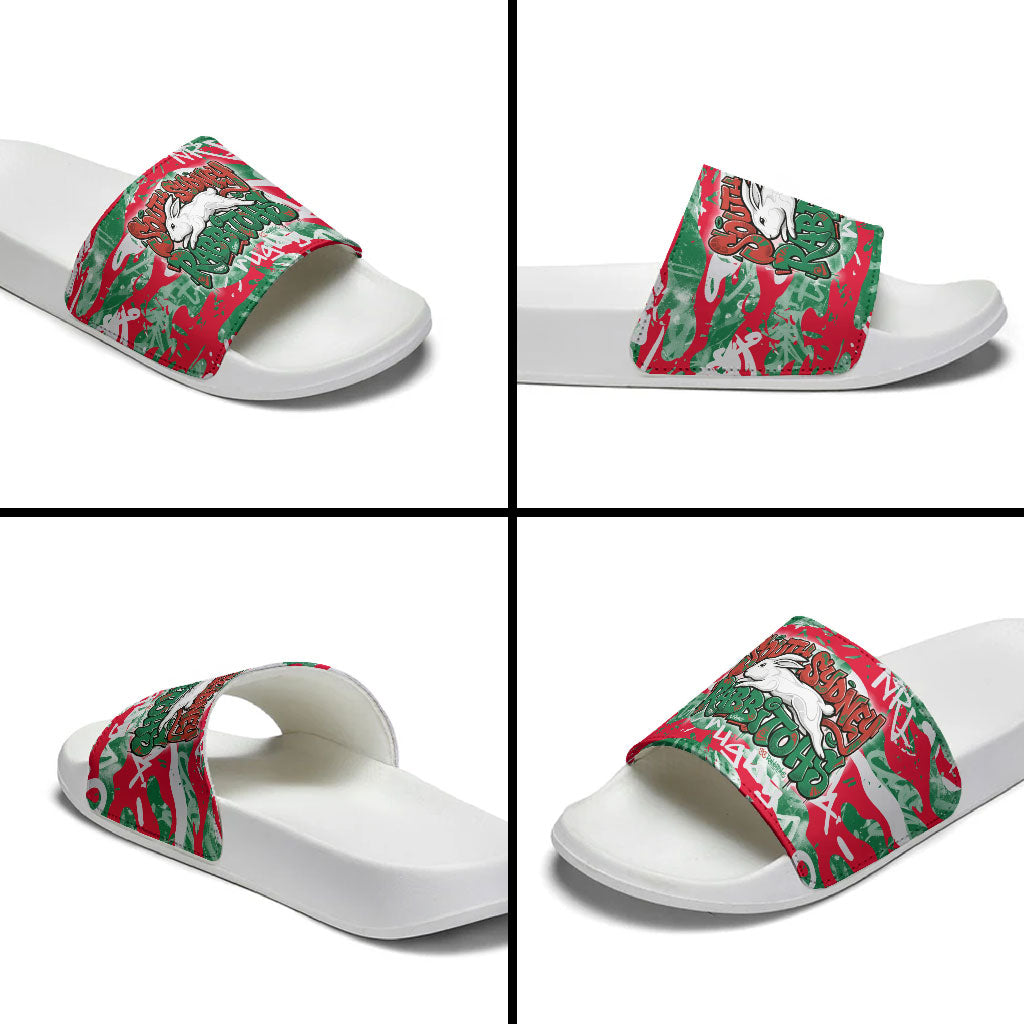 South Sydney Rabbitohs Rugby Slide Sandals Graffiti Typography Urban Camo Abstract Street Style