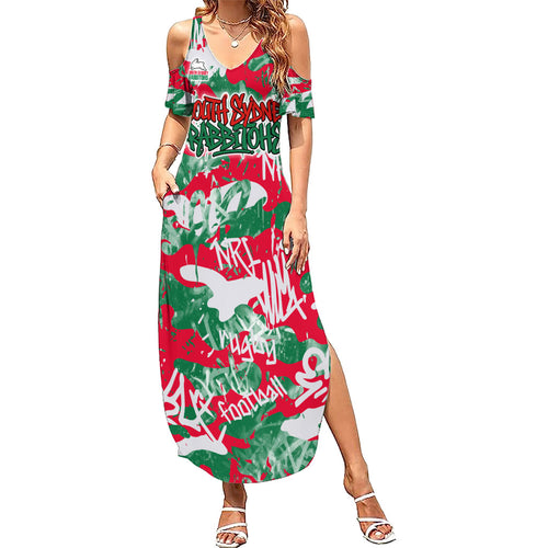 South Sydney Rabbitohs Rugby Summer Maxi Dress Graffiti Typography Urban Camo Abstract Street Style