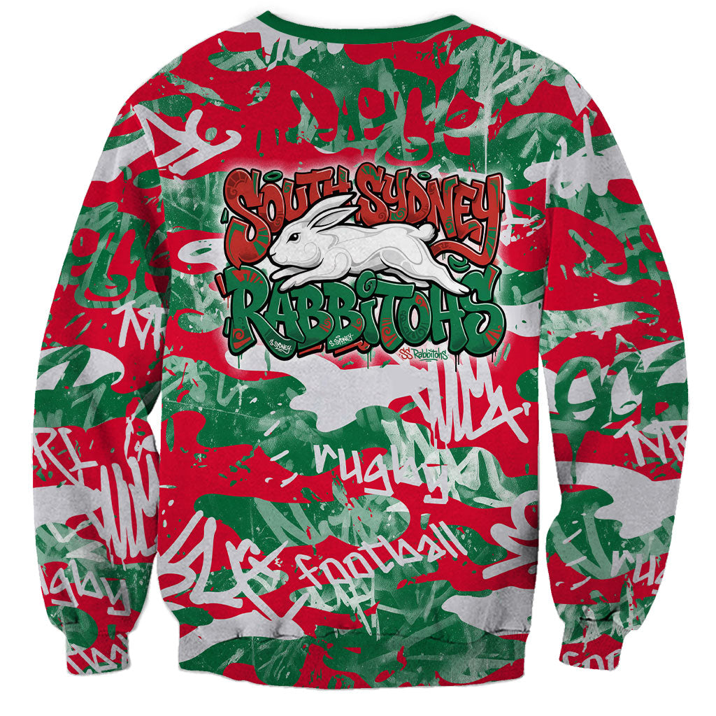 South Sydney Rabbitohs Rugby Sweatshirt Graffiti Typography Urban Camo Abstract Street Style