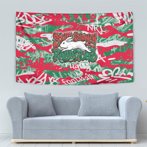 South Sydney Rabbitohs Rugby Tapestry Graffiti Typography Urban Camo Abstract Street Style