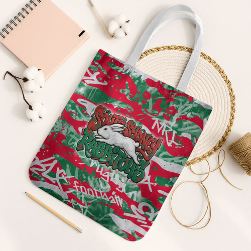 South Sydney Rabbitohs Rugby Tote Bag Graffiti Typography Urban Camo Abstract Street Style