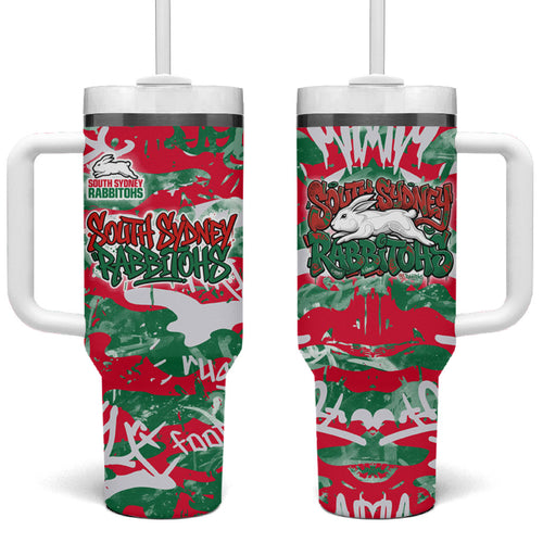 South Sydney Rabbitohs Rugby Tumbler With Handle Graffiti Typography Urban Camo Abstract Street Style