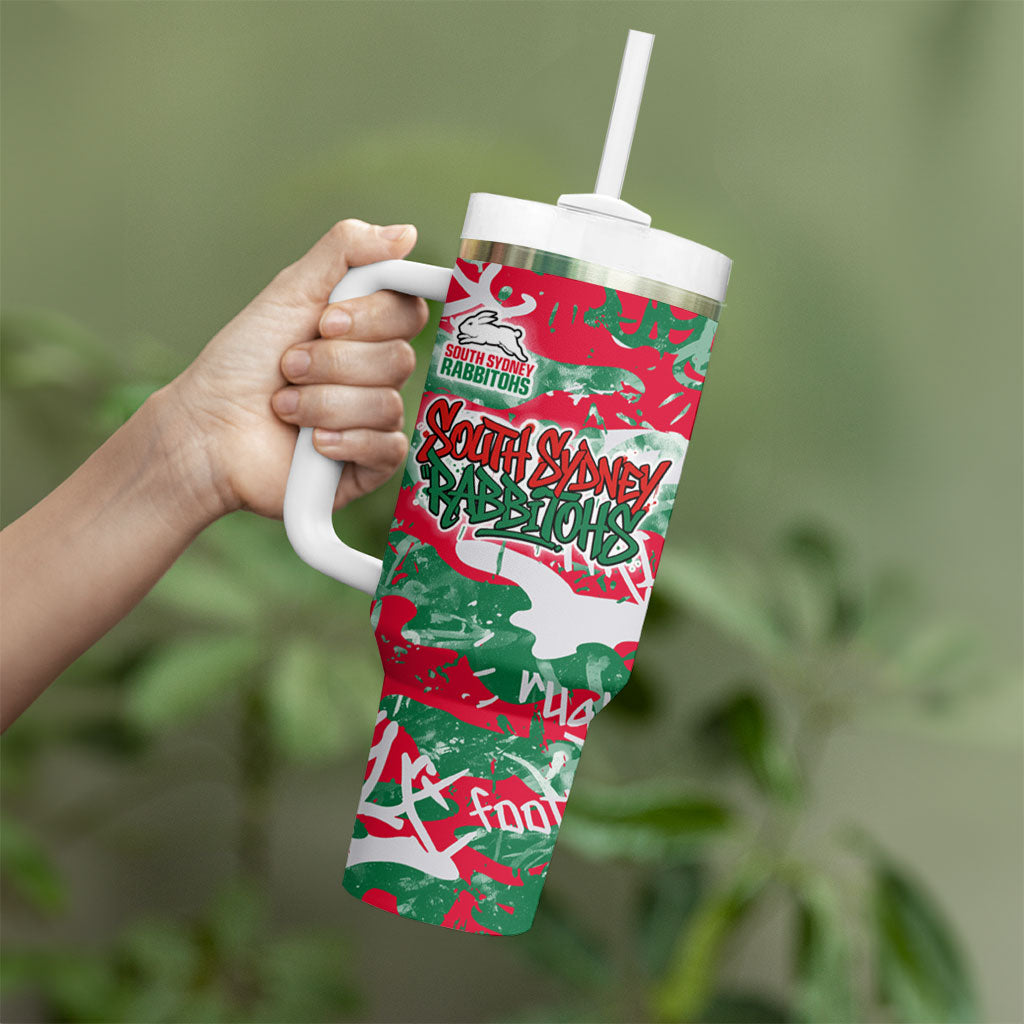 South Sydney Rabbitohs Rugby Tumbler With Handle Graffiti Typography Urban Camo Abstract Street Style