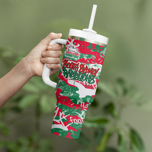 South Sydney Rabbitohs Rugby Tumbler With Handle Graffiti Typography Urban Camo Abstract Street Style