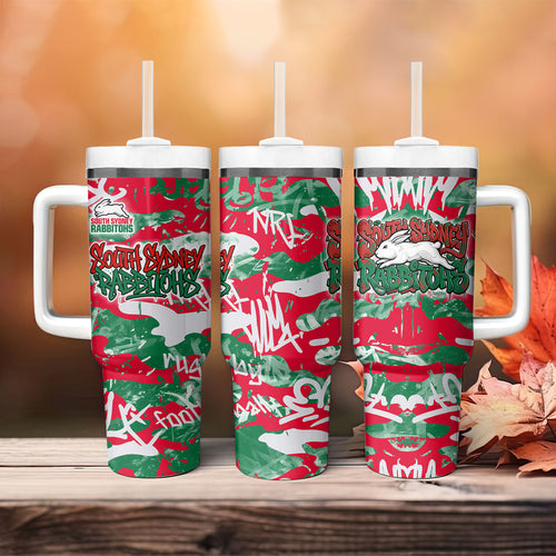 South Sydney Rabbitohs Rugby Tumbler With Handle Graffiti Typography Urban Camo Abstract Street Style