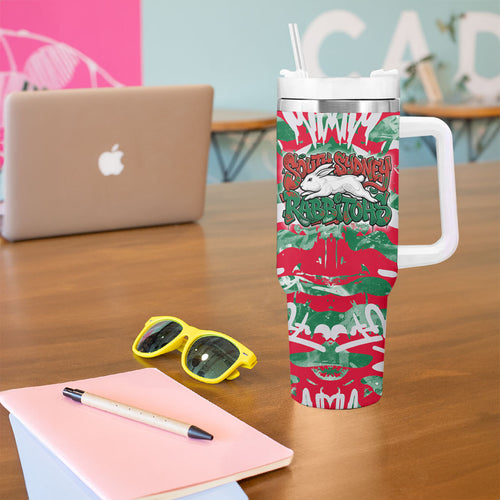South Sydney Rabbitohs Rugby Tumbler With Handle Graffiti Typography Urban Camo Abstract Street Style