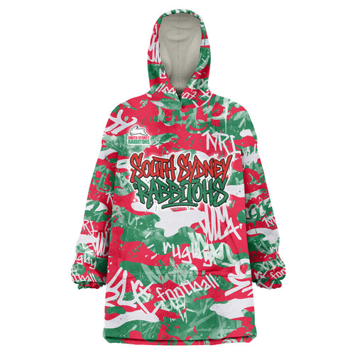 South Sydney Rabbitohs Rugby Wearable Blanket Hoodie Graffiti Typography Urban Camo Abstract Street Style